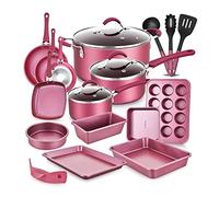 NutriChef Set Pentole e Padelle Antiaderenti in Ceramica con Coperchi e Utensili, 20 Pezzi, Teglie da Forno per Pizza, Pane, Teglie Forno per Dolci, Torta, Biscotti, Stampo Muffin e Stampo Plumcake