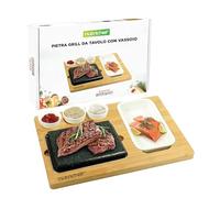 NutriChef Set Pietra Lavica per Carne, Barbecue da Tavolo in Granito con Piatto in Bambù, Ciotole in Ceramica e Vassoio in Acciaio Inox per Carne e Frutti di Mare