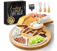Nutrichef Set Servizio Tagliere Formaggi - Inclusi Coltello, Ciotole Ceramica, Pennarelli Gesso e Tavoletta Ardesia, Resistente Macchie & Facile Pulire, Vassoio Rotondo Presentazione