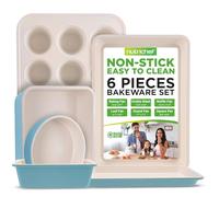 NutriChef Set Teglie da Forno 6 Pezzi, Acciaio al Carbonio con Rivestimento Ceramico Antiaderente, Lasagnera, Teglie Forno 30 cm, Stampo Muffin 12, per Torte, Pane e Biscotti, Turchese