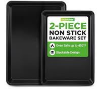 Nutrichef Set Teglie da Forno Antiaderenti 2 Pezzi, Pirofila da Forno 39x26x1,7 cm in Acciaio al Carbonio, Teglia Forno Rettangolare per Pizza, Pane, Biscotti, Sicura e Facile da Pulire