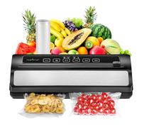 NutriChef Sistema Automatica di Sigillatura Sottovuoto Alimentare - Sigillatore 110W in Acciaio Inox per Carne & Sous Vide con 2 Modalità, Sacchetti e Tubo Sottovuoto - (Nero)