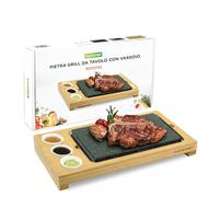 NutriChef Sizzle Hot Stone Set da Cucina - Grill da Tavolo in Granito con Piatto in Bambù, Ciotole in Ceramica per Salsa e Vassoio in Acciaio Inox | Pietra da Cucina Interno/Esterno per Carne