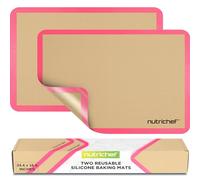NutriChef Tappetino Silicone per Forno, 2 Pezzi 62 x 42 cm, Antiaderente, per Dolci e Pasticceria, Biscotti, Pane, Pizza, per Casa e Cucina, Rosa