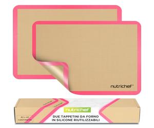 NutriChef Tappetino Silicone per Forno, 2 Pezzi 62 x 42 cm, Antiaderente, per Dolci e Pasticceria, Biscotti, Pane, Pizza, per Casa e Cucina, Rosa