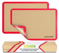 NutriChef Tappetino Silicone per Forno, 2 Pezzi 62 x 42 cm, Antiaderente, per Dolci, Pasticceria, Biscotti, Pane, Pizza, per Casa e Cucina, Rosso