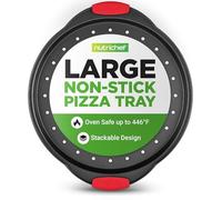 NutriChef Teglia Forno Antiaderente, Teglia per Pizza, Acciaio al Carbonio, Fori Perforati, Schermo Premium, Manici Silicone, Lavabile Lavastoviglie