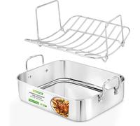 NutriChef Teglia Forno e Teglia Forno Rettangolare con Griglia Lucidata, Manici Larghi e Coperchio in Acciaio Inox, Ideale per Arrosti, Cene di Ringraziamento e Piatti Profondi