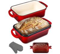 NutriChef Teglia per Pane in Cassetta 23x13 cm in Ghisa Smaltata con Coperchio, Stampo Pane in Cassetta Antiaderente per Cosce di Pollo, Spezzatino di Manzo e Lasagna, Rosso