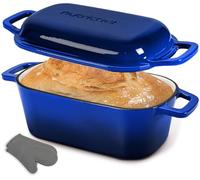 NutriChef Teglia per Pane in Cassetta 25 cm in Ghisa Smaltata con Coperchio e Guanti in Silicone, Stampo Pane in Cassetta Resistente al Forno 260 °C, per Cosce di Pollo, Spezzatino di Manzo, Lasagna