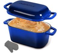 NutriChef Teglia per Pane in Cassetta 25 cm in Ghisa Smaltata con Coperchio e Guanti in Silicone, Stampo Pane in Cassetta Resistente al Forno 260 °C, per Cosce di Pollo, Spezzatino di Manzo, Lasagna