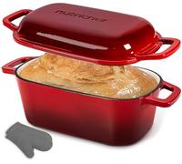 NutriChef Teglia per Pane in Cassetta 25 cm in Ghisa Smaltata con Coperchio, Stampo Pane in Cassetta, Perfetta per Cosce di Pollo, Spezzatino di Manzo e Lasagna