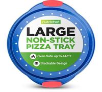 NutriChef Teglia per pizza 32 cm - Teglia forata antiaderente in acciaio al carbonio con manico in silicone, blu