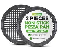 NutriChef Teglia per pizza antiaderente, 33 cm, confezione da 2 teglie rotonde in acciaio al carbonio per forno, in acciaio al carbonio di grado commerciale con rivestimento grigio antiaderente