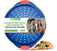 NutriChef Teglia per Pizza Antiaderente da 33 cm, Teglia Forno Rotonda in Acciaio al Carbonio con Fori Perforati con Manici in Silicone Antiscivolo, Lavabile in Lavastoviglie, Blu