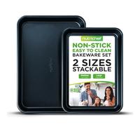 Nutrichef Set di Teglie da Forno per Biscotti, Pane, Pizza, Dolci, Focaccia, Teglie Forno Antiaderenti Set da 2 Pezzi Grandi e Medi, Impilabili e Resistenti, Diamante Blu