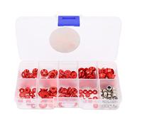 NutriEss Kit di rone per viti RC in lega di alluminio lavorata a CNC, rona piatta, guarnizione a testa tonda, rona a testa tonda, dado, set per auto RC in 1/10 e 1/8, 125 pezzi, (Rosso)