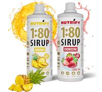NUTRIFY Vital Fitness Drink 1:80 Sciroppo 2 X 1 L Set Ananas & Fragola, Concentrato per bevande con vitamine e L-Carnitina senza zucchero, 160 litri, bevanda sportiva a basso contenuto calorico,