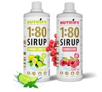 NUTRIFY Vital Fitness Drink 1:80, sciroppo 2 x 1 l, set di 2 x 1 l, limone e lampone, concentrato per bevande con vitamine e L-carnitina senza zucchero, 160 litri, bevanda sportiva a basso contenuto