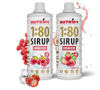 NUTRIFY Vital Fitness Drink 1:80 Sciroppo 2 X 1 L Set Fragola e Lampone, Concentrato per bevande con vitamine e L-Carnitina senza zucchero, 160 litri, bevanda sportiva a basso contenuto calorico,