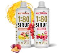 NUTRIFY Vital Fitness Drink 1:80 Sciroppo 2 X 1 L Set - Pesca Maracuja & Lampone, Concentrato per bevande con vitamine e L-Carnitina senza zucchero, 160 litri, bevanda sportiva a basso contenuto