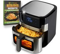 Nutrilovers NUTRI-FRYER - Friggitrice ad aria calda in acciaio inox XXL, 8 l, 2000 W, Airfryer in acciaio inox con display touch LED, tecnologia Double Heating Finestra, patatine fritte a basso