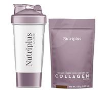 Nutriplus Set Caffè Istantaneo con Collagene e Cicoria, Senza Glutine, 100g, con Shaker per Bevande Lilla con Tappo Flip 400ml, Senza BPA