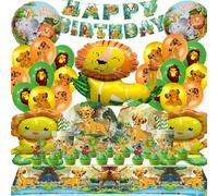 Nutrir 101 PCS Set Stoviglie di Compleanno Lion, Addobbi Festa con Palloncini, Vassoio di Carta, Tovagliolo, Tazza, Tovaglia - Tema Cartoon Leone