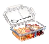 NUTRIUPS 1L Contenitori in Vetro per Alimenti con 2 Scomparti, Bento Box con Cucchiaio in Acciaio Inox, Sicuro per il Microonde e il Forno (NON I COPERCHI) - Rettangolare