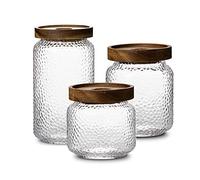 NUTRIUPS Barattoli Vetro con Coperchio, Barattoli di Vetro Alimenti, Barattoli Cucina con Coperchio in legno, Barattolo di Stoccaggio in Vetro Set per Caffè, Zucchero, Noci (350 ml+500 ml+750ml)