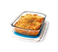 NUTRIUPS Piccola teglia rettangolare in vetro per lasagne da 1,25 l, con coperchio in plastica senza BPA, 16 x 23 cm, teglia da forno per lasagne