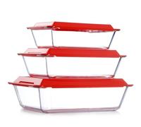 NUTRIUPS Set di 3 Pirofile in Vetro con Coperchio, Set di Piatti per Lasagne, Piatti per Lasagne da Forno, Piatti da Forno Rettangolari in Vetro (2,3+3,5+5,4L)