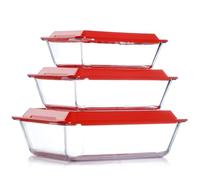 NUTRIUPS Set di 3 Pirofile in Vetro con Coperchio, Set di Piatti per Lasagne, Piatti per Lasagne da Forno, Piatti da Forno Rettangolari in Vetro (1.4+2.3+3.5L)