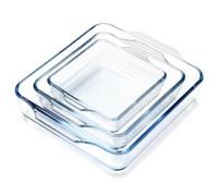 NUTRIUPS Set di 3 teglie quadrate in vetro borosilicato, lasagnera da forno, casseruola, 0.4L+0.8L+1.5L
