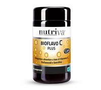 NUTRIVA Bioflavo C Plus, Integratore Alimentare a base di Vitamina C. Antiossidante, supporta il sistema immunitario. Fonte d'energia, riduce stanchezza e affaticamento. 60 compresse. Vegan C2P® Tech