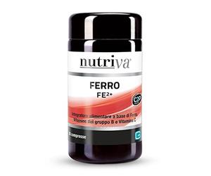 NUTRIVA Ferro FE²⁺, Integratore Alimentare a base di Ferro, Vitamine del gruppo B, Acido folico e Vitamina C. Reintegra il Ferro. Supporta la formazione di globuli rossi ed emoglobina. C2P® Tech