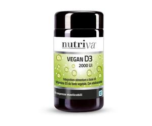 NUTRIVA Vegan D3, Integratore Alimentare a Base di Vitamina D3, Ideale per le Ossa e per il Supporto del Sistema Immunitario, Naturale, Privo di OGM, Glutine e Allergeni - 60 Compresse Masticabili