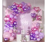 NUTTYBASH Kit di 126 palloncini rosa viola, coriandoli rossi metallizzati viola rosa con palloncino a forma di cuore, per donne, compleanni, matrimoni, baby shower, decorazioni per feste di nozze