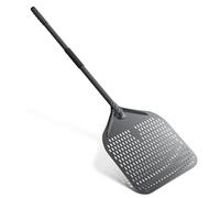 NUTUNI Pala per pizza, 34,7 x 118 cm, perforata in alluminio anodizzato duro, per una facile scorrevolezza su pietra per pizza, rettangolare, grande superficie e manico rimovibile per barbecue, forno