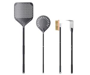 NUTUNI Set di 4, 30 cm x 35 cm Pala per Pizza, 23cm Pala per Pizza in Alluminio Buona Presa,rastrello per cenere, spazzola rotante regolabile