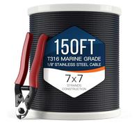 NUTYPE Cavo in acciaio inossidabile T316 da 1/8", cavo aereo nero per ringhiera di ponte, nucleo a filo 7x7, 35 m, viene fornito con taglierina