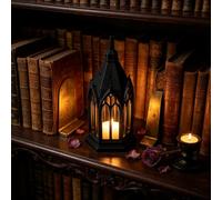Nuvatrix Lanterna a candela a LED a forma di chiesa, lampada senza fiamma a forma di chiesa, luce notturna da tavolo vintage spettrale, decorazione da tavolo per Halloween, decorazione per la casa di