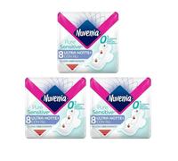 Nuvenia Assorbenti Pure Sensitive Ultra Notte con Ali, 24 Pezzi | Superficie Delicata per Pelli Sensibili, Protezione Notturna