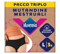Nuvenia Intimawear Mutandine Mestruali Cotone Biologico, Taglia L, 3 Pezzi | Lavabili e Riutilizzabili, Giorno e Notte, Flusso Moderato-Abbondante, Colore Nero