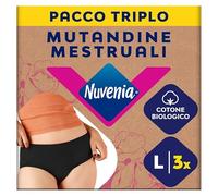 Nuvenia Intimawear, Mutandine Mestruali in cotone biologico, Lavabili e riutilizzabili per Giorno e Notte, Flusso Moderato-Abbondante, Colore Nero, Taglia L, 3 confezioni