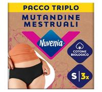 Nuvenia Intimawear, Mutandine Mestruali in cotone biologico, Lavabili e riutilizzabili per Giorno e Notte, Flusso Moderato-Abbondante, Colore Nero, Taglia S, 3 confezioni