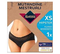 Nuvenia Intimawear, Mutandine Mestruali per Flusso Moderato, Mutandine con Protezione Assorbente Integrata Lavabili per Giorno e Notte, Colore Nero, Taglia XS