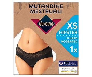 Nuvenia Intimawear, Mutandine Mestruali per Flusso Moderato, Mutandine con Protezione Assorbente Integrata Lavabili per Giorno e Notte, Colore Nero, Taglia XS