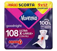 Nuvenia Ultra Notte Ali XL Extra large, assorbenti ultra, confezione scorta 108 assorbenti in 12 confezioni da 9 pezzi, ideali per la notte