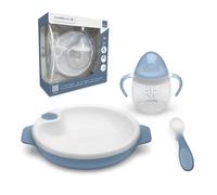 Nuvita 1491 Set Pappa per Bambini - Set Svezzamento con Piatto Termico, Cucchiaio in Silicone e Tazza Antigoccia - Senza BPA, Antiscivolo, Ideale dai 6 Mesi - Powder Blue